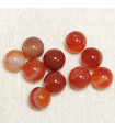 Perles en pierre naturelle ou Gemme - Agate Orange Teintée - 6mm - Lot de 10 perles