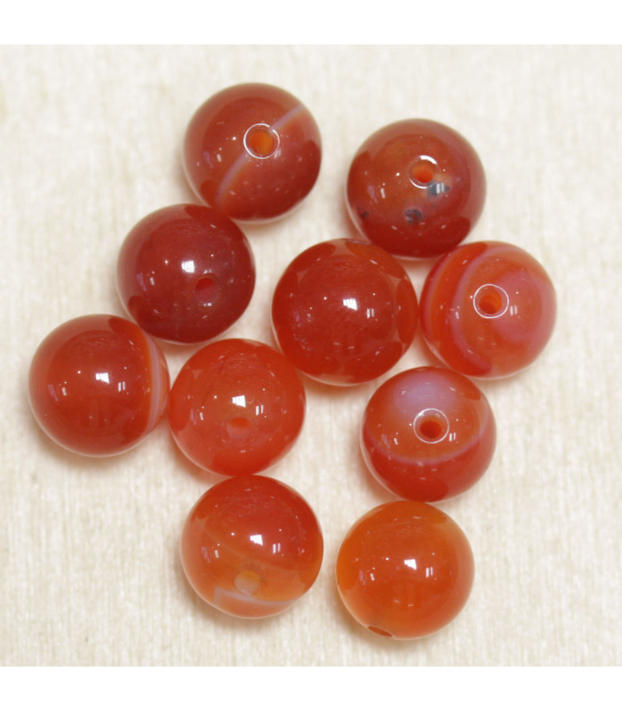 Perles en pierre naturelle ou Gemme - Agate Orange Teintée - 8mm - Lot de 10 perles