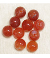 Perles en pierre naturelle ou Gemme - Agate Orange Teintée - 8mm - Lot de 10 perles