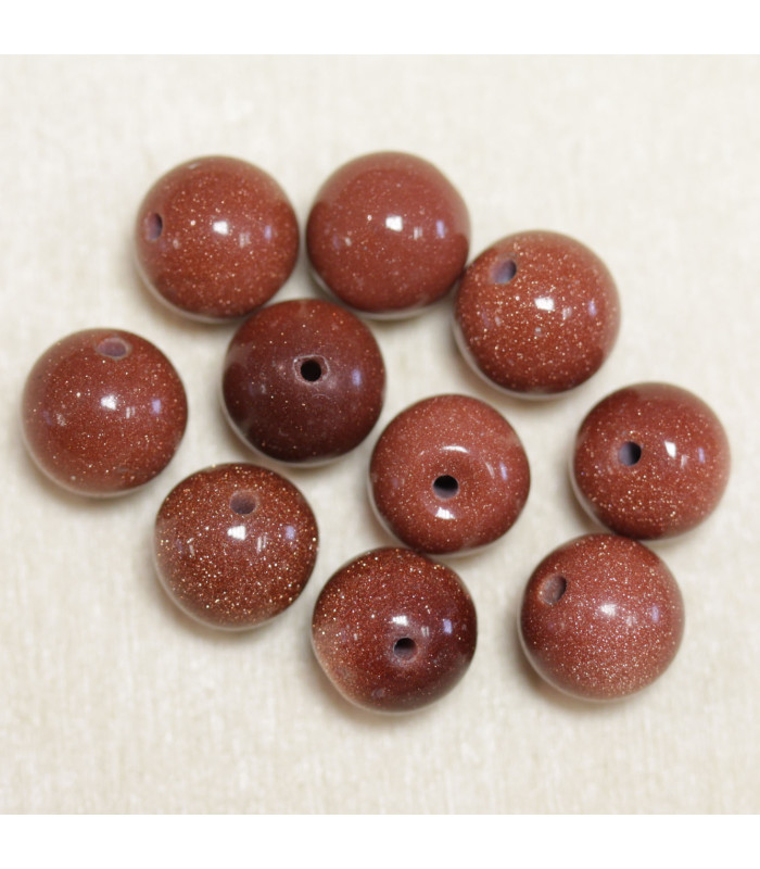 Perles rondes Goldstone - 10mm - Lot de 10 perles - Pierre en Verre et Cristaux de cuivre