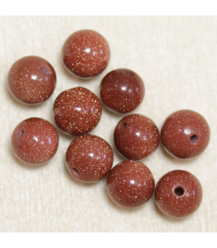 Perles rondes Goldstone - 4mm - Lot de 10 perles - Pierre en Verre et Cristaux de cuivre