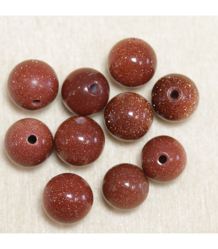 Perles rondes Goldstone - 8mm - Lot de 10 perles - Pierre en Verre et Cristaux de cuivre