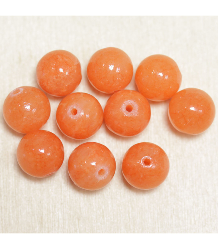 Perles en pierre naturelle ou Gemme - Jade Orange Opaque Teintée - 10mm - Lot de 10 perles