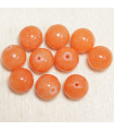 Perles en pierre naturelle ou Gemme - Jade Orange Opaque Teintée - 10mm - Lot de 10 perles
