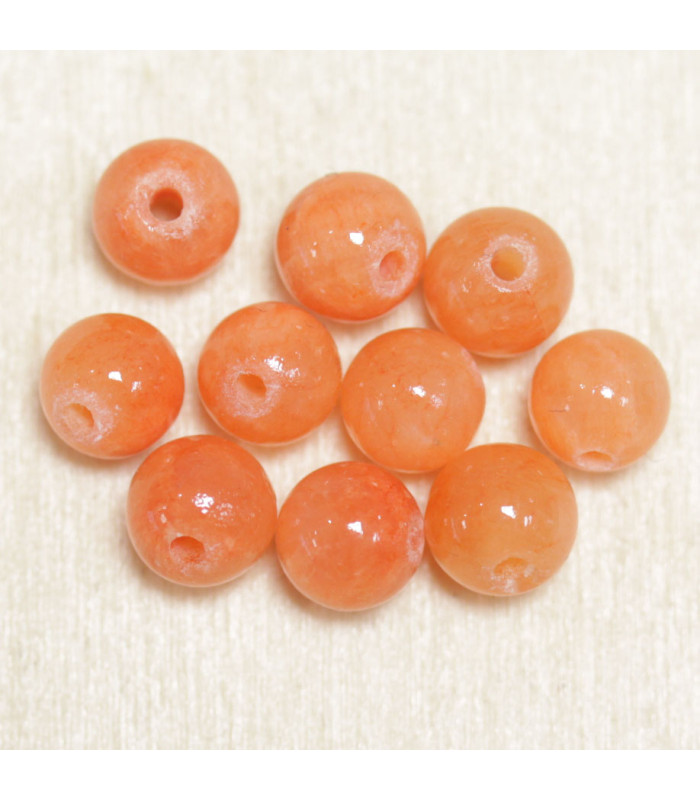 Perles en pierre naturelle ou Gemme - Jade Orange Opaque Teintée - 6mm - Lot de 10 perles