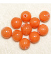 Perles en pierre naturelle ou Gemme - Jade Orange Opaque Teintée - 8mm - Lot de 10 perles