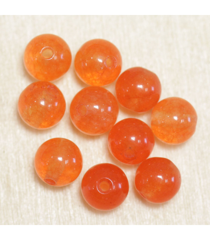 Perles en pierre naturelle ou Gemme - Jade Orange Teintée - 6mm - Lot de 10 perles