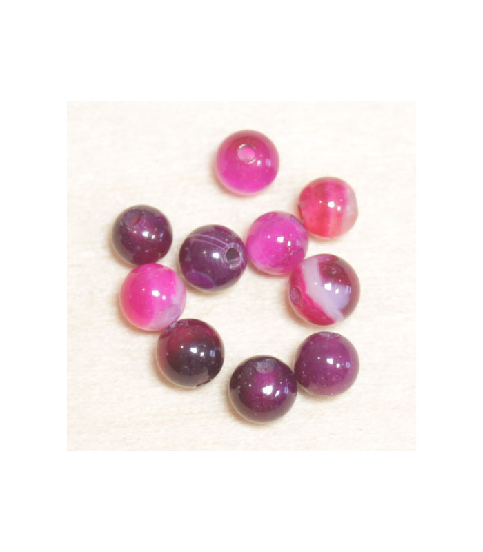 Perles en pierre naturelle ou Gemme - Agate Teintée Rose - 4mm - Lot de 10 perles
