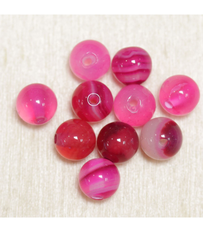 Perles en pierre naturelle ou Gemme - Agate Teintée Rose - 6mm - Lot de 10 perles