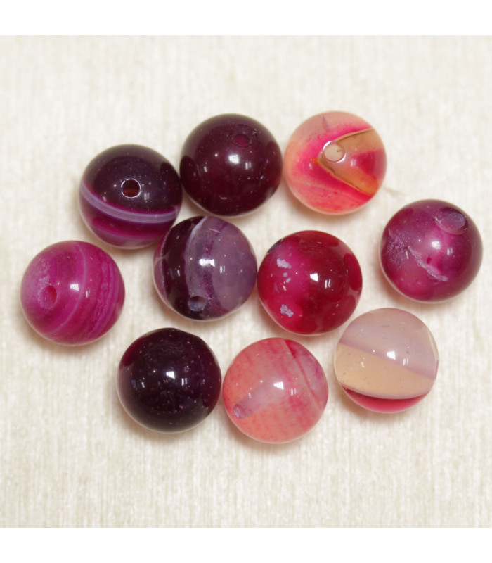 Perles en pierre naturelle ou Gemme - Agate Teintée Rose - 8mm - Lot de 10 perles