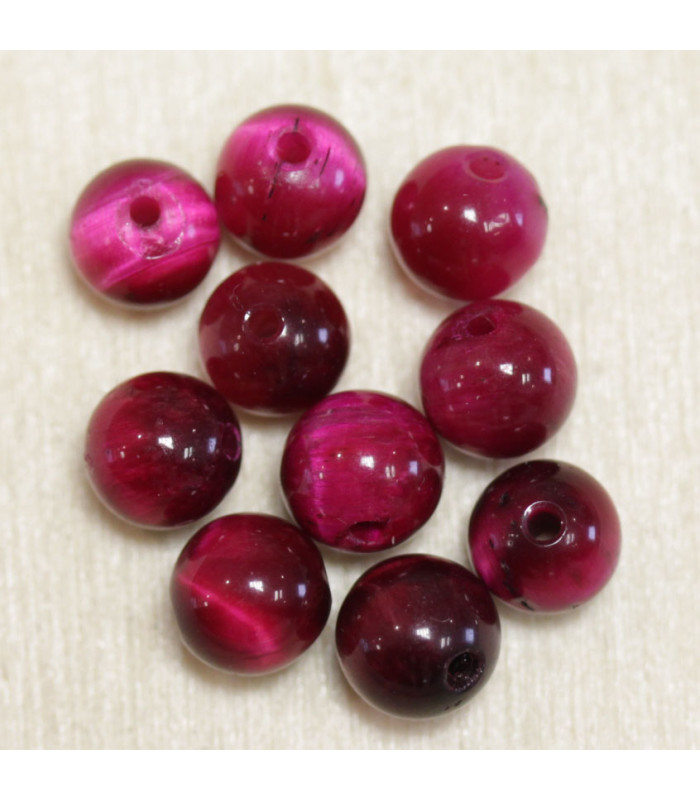 Perles en pierre naturelle ou Gemme - Oeil Du Tigre Rose - 6mm - Lot de 10 perles