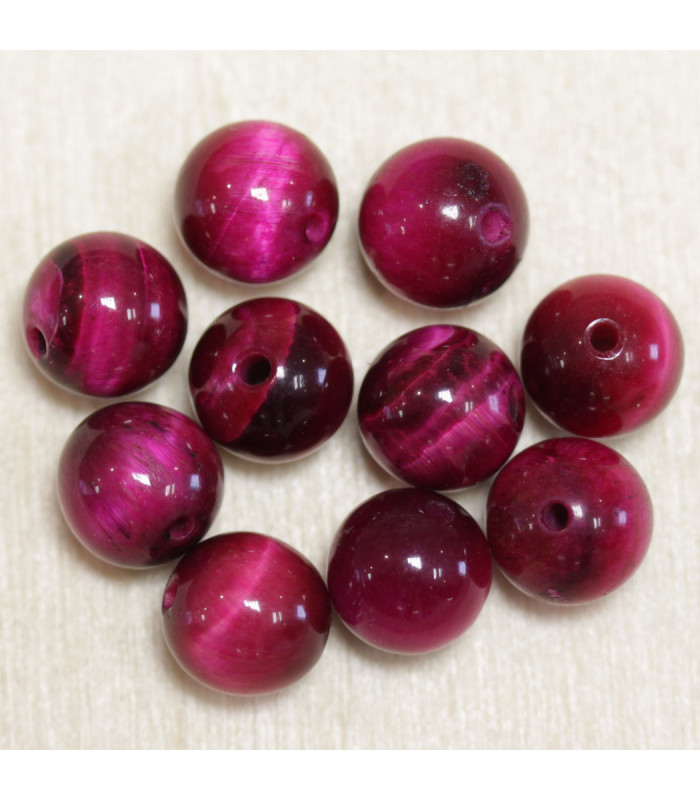 Perles en pierre naturelle ou Gemme - Oeil Du Tigre Rose - 8mm - Lot de 10 perles