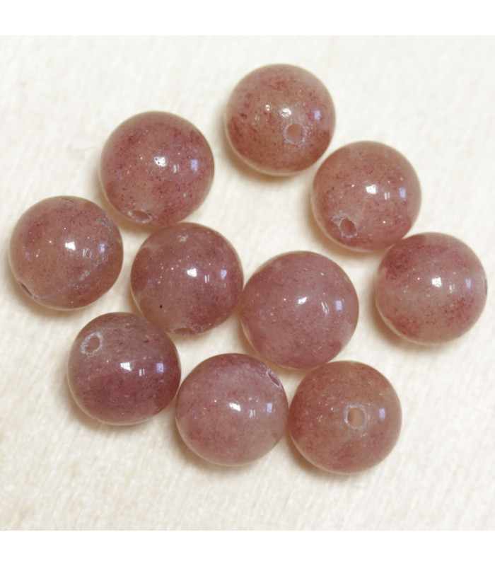 Perles en pierre naturelle ou Gemme - Quartz Fraise - 10mm - Lot de 10 perles
