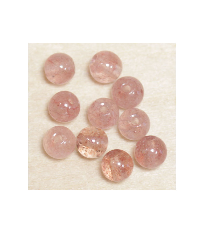 Perles en pierre naturelle ou Gemme - Quartz Fraise - 4mm - Lot de 10 perles