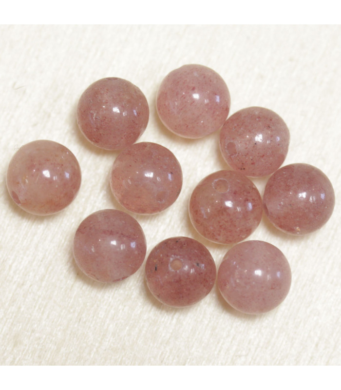 Perles en pierre naturelle ou Gemme - Quartz Fraise - 8mm - Lot de 10 perles