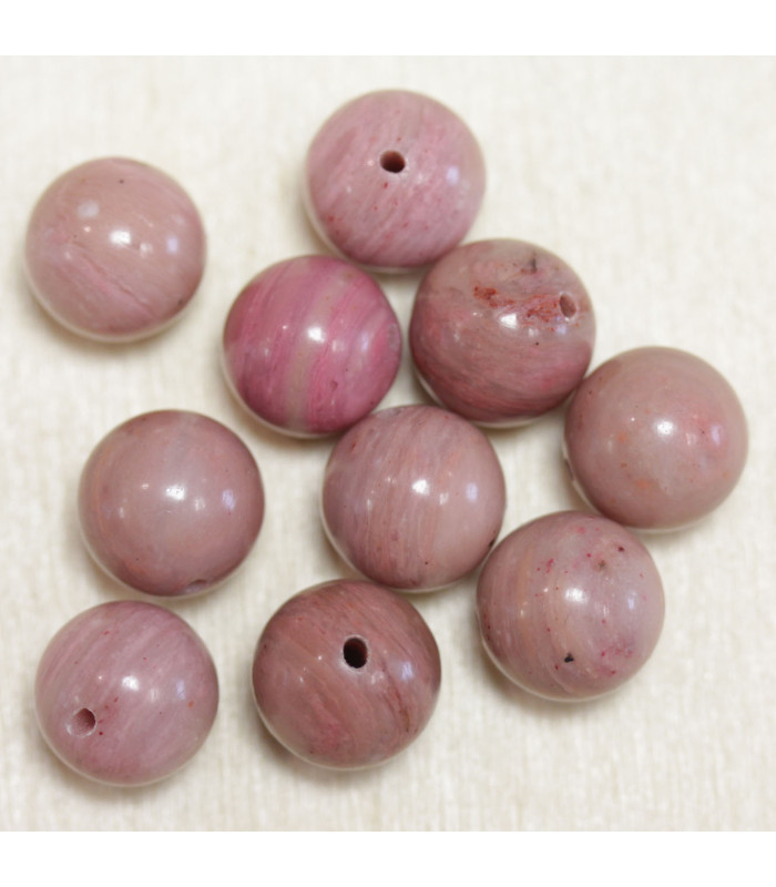 Perles rondes en Rhodonite - 10mm - Lot de 10 perles - Pierre naturelle ou Gemme