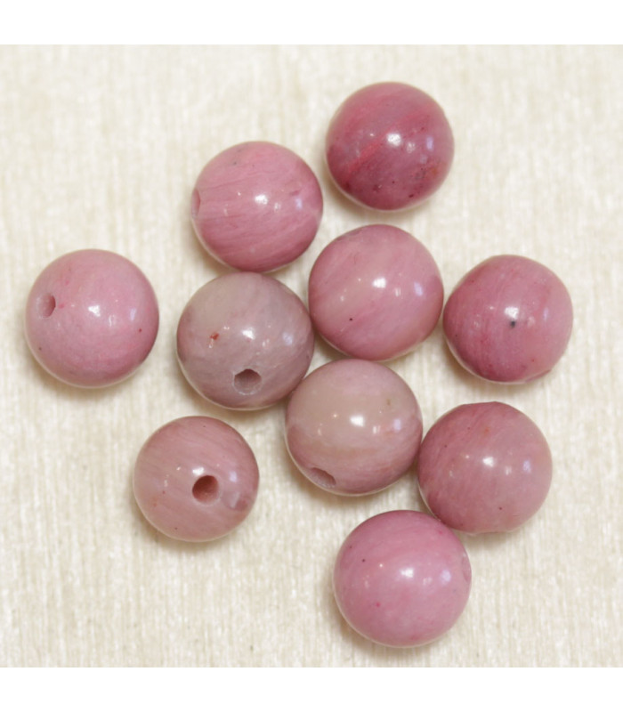 Perles rondes en Rhodonite - 4mm - Lot de 10 perles - Pierre naturelle ou Gemme