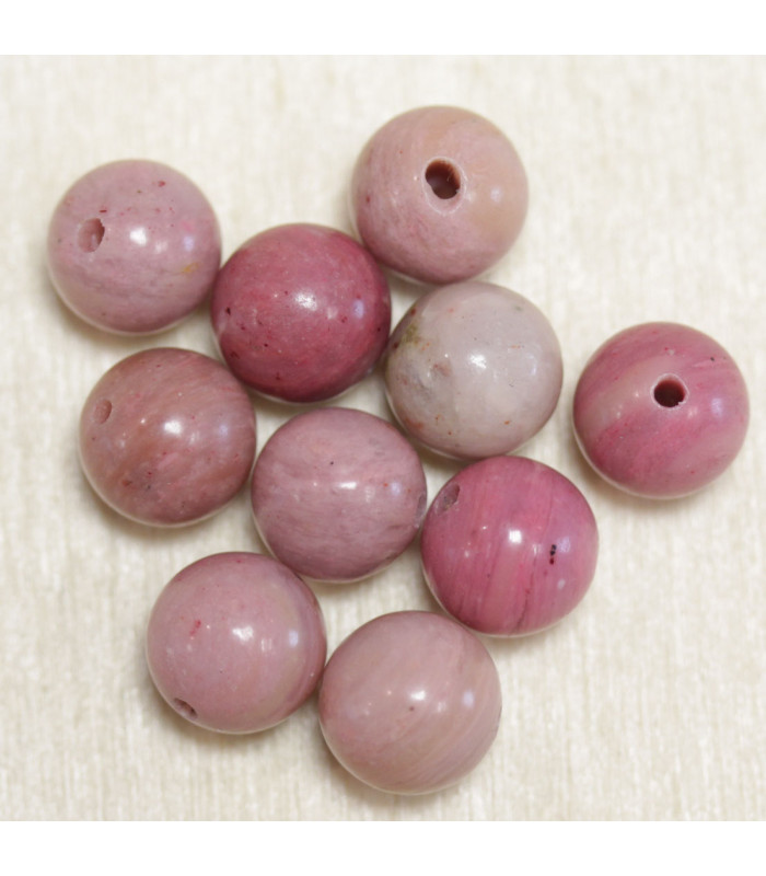 Perles rondes en Rhodonite - 8mm - Lot de 10 perles - Pierre naturelle ou Gemme