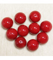 Perles en pierre naturelle ou Gemme - Corail Teinté Rouge - 6mm - Lot de 10 perles