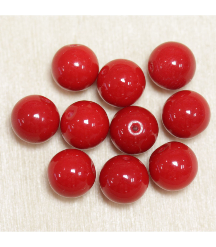 Perles en pierre naturelle ou Gemme - Corail Teinté Rouge - 8mm - Lot de 10 perles