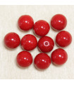 Perles en pierre naturelle ou Gemme - Corail Teinté Rouge - 4mm - Lot de 10 perles