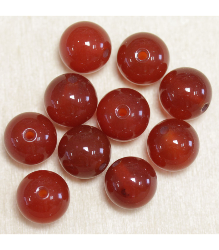 Perles rondes en Cornaline - 10mm - Lot de 10 perles - Pierre naturelle ou Gemme