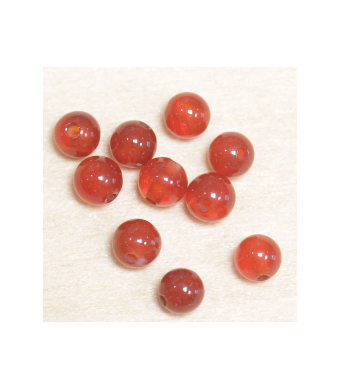 Perles rondes en Cornaline - 4mm - Lot de 10 perles - Pierre naturelle ou Gemme