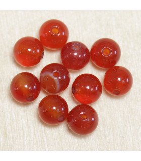 Perles rondes en Cornaline - 6mm - Lot de 10 perles - Pierre naturelle ou Gemme