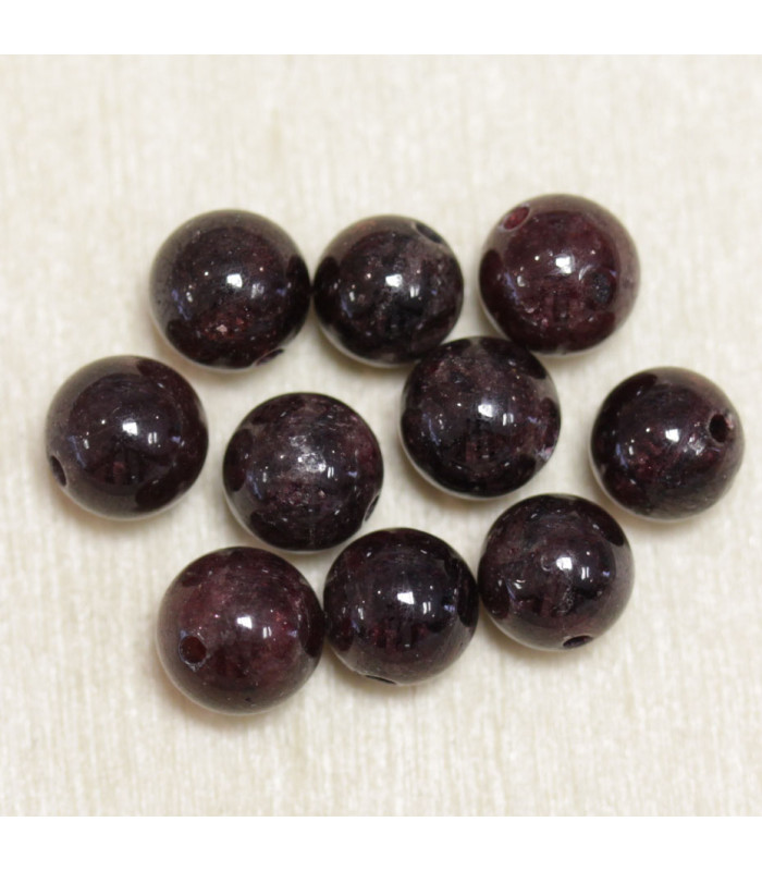 Perles rondes en Grenat - 6mm - Lot de 10 perles - Pierre naturelle ou Gemme