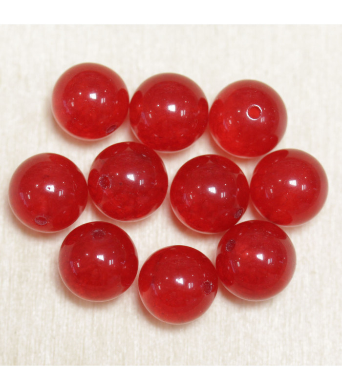 Perles en pierre naturelle ou Gemme - Jade Rouge Teintée - 10mm - Lot de 10 perles
