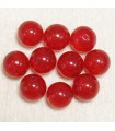 Perles en pierre naturelle ou Gemme - Jade Rouge Teintée - 10mm - Lot de 10 perles