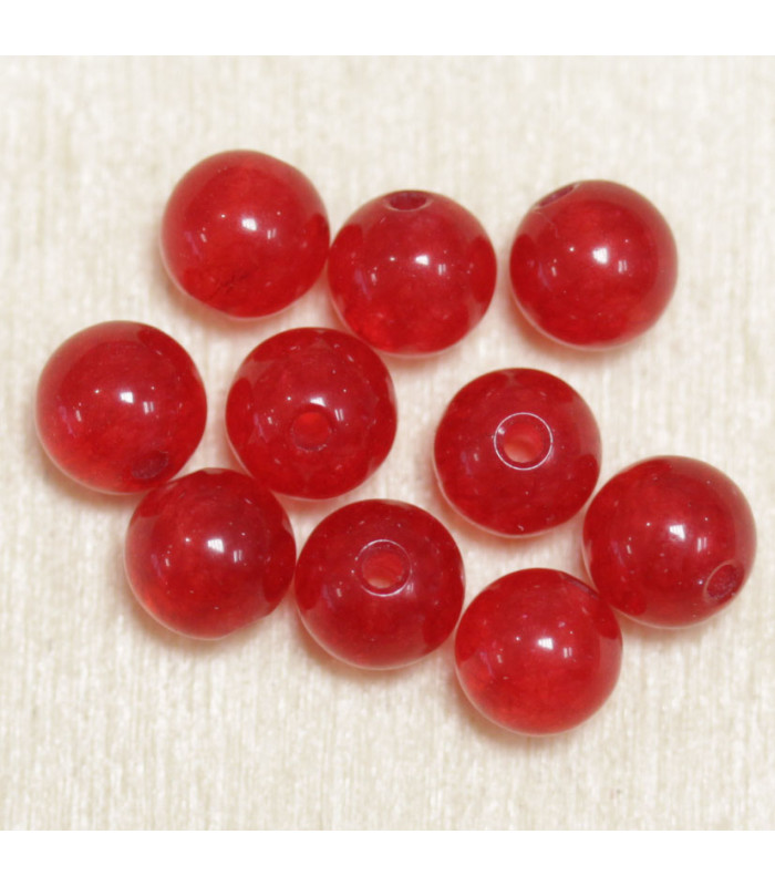 Perles en pierre naturelle ou Gemme - Jade Rouge Teintée - 6mm - Lot de 10 perles