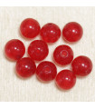 Perles en pierre naturelle ou Gemme - Jade Rouge Teintée - 6mm - Lot de 10 perles