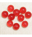 Perles en pierre naturelle ou Gemme - Jade Rouge Teintée - 8mm - Lot de 10 perles