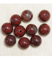 Perles en pierre naturelle ou Gemme - Jaspe Impression Rouge Brique - 10mm - Lot de 10 perles