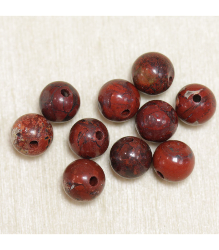 Perles en pierre naturelle ou Gemme - Jaspe Impression Rouge Brique - 6mm - Lot de 10 perles