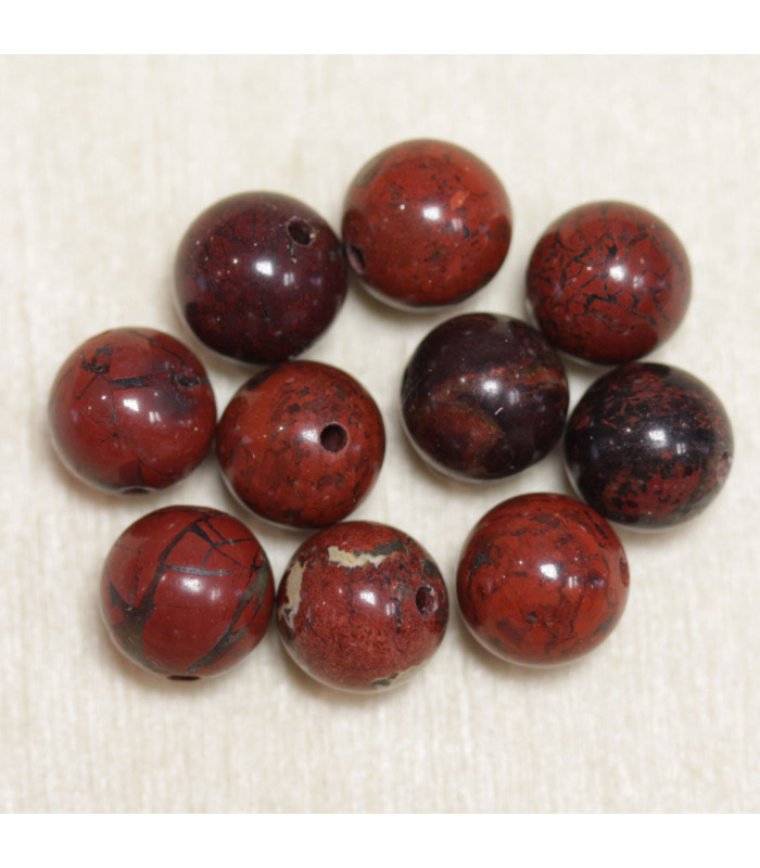 Perles en pierre naturelle ou Gemme - Jaspe Impression Rouge Brique - 8mm - Lot de 10 perles