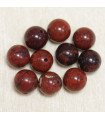 Perles en pierre naturelle ou Gemme - Jaspe Impression Rouge Brique - 8mm - Lot de 10 perles