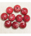 Perles en pierre naturelle ou Gemme - Jaspe Impression Rouge Teintée - 10mm - Lot de 10 perles