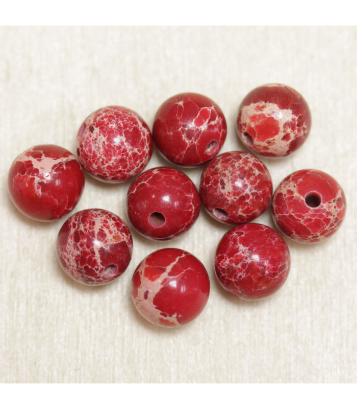Perles en pierre naturelle ou Gemme - Jaspe Impression Rouge Teintée - 4mm - Lot de 10 perles