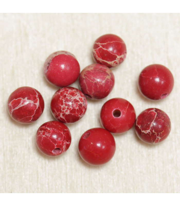 Perles en pierre naturelle ou Gemme - Jaspe Impression Rouge Teintée - 6mm - Lot de 10 perles