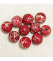 Perles en pierre naturelle ou Gemme - Jaspe Impression Rouge Teintée - 8mm - Lot de 10 perles