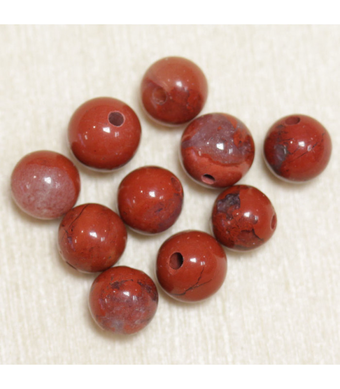 Perles en pierre naturelle ou Gemme - Jaspe Rouge - 6mm - Lot de 10 perles