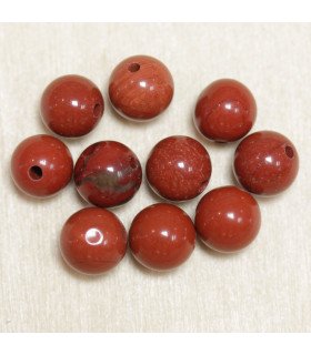 Perles en pierre naturelle ou Gemme - Jaspe Rouge - 8mm - Lot de 10 perles