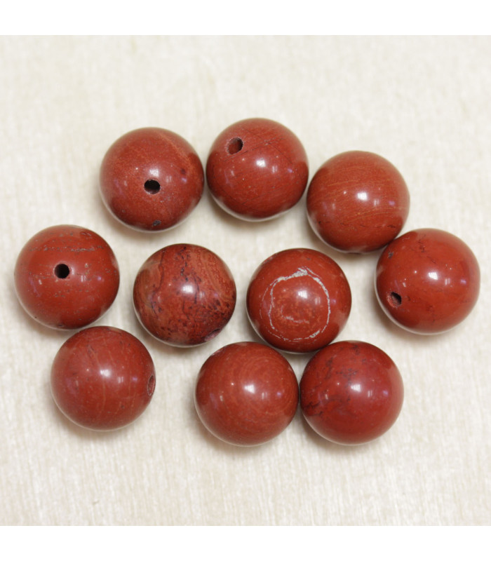 Perles en pierre naturelle ou Gemme - Jaspe Rouge - 10mm - Lot de 10 perles