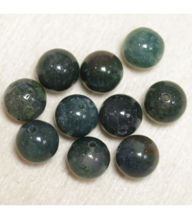 Perles en pierre naturelle ou Gemme - Agate Mousse - 8mm - Lot de 10 perles