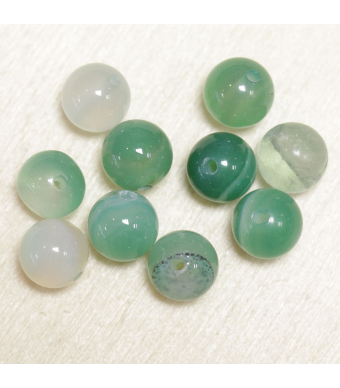 Perles en pierre naturelle ou Gemme - Agate Teintée Vert Teinté - 4mm - Lot de 10 perles