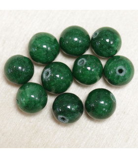 Perles en pierre naturelle ou Gemme - Jade Teintée Vert - 10mm - Lot de 10 perles