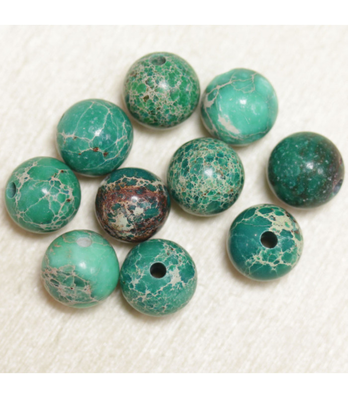 Perles en pierre naturelle ou Gemme - Jaspe Impression Vert Emeraude - 4mm - Lot de 10 perles