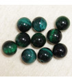 Perles en pierre naturelle ou Gemme - Oeil Du Tigre Vert Teinté - 8mm - Lot de 10 perles